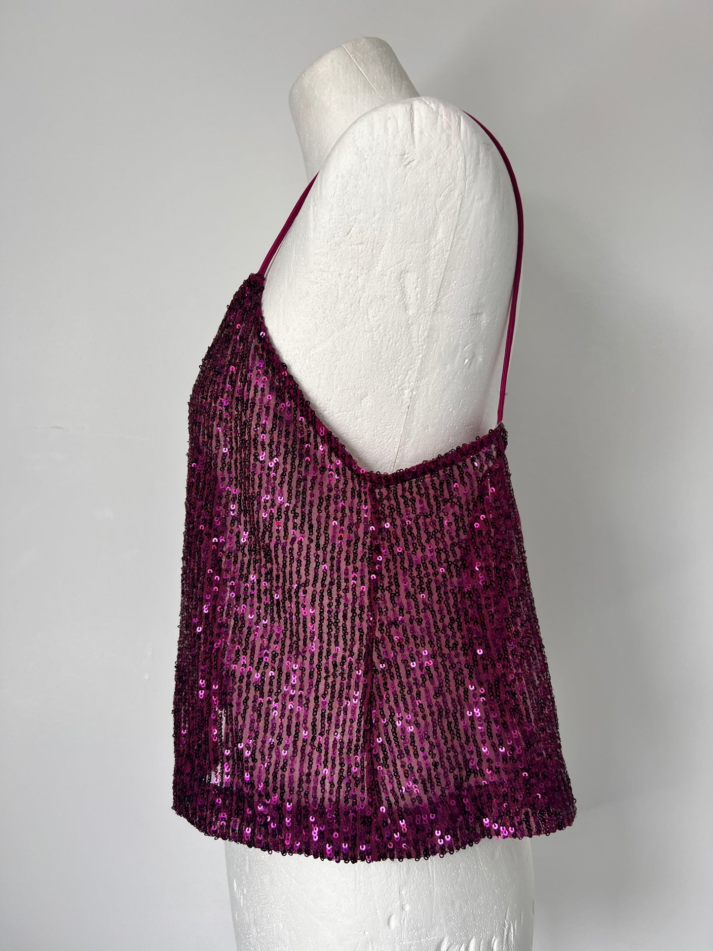 Y2K Purple Sequin Strappy Crop Top - Medium