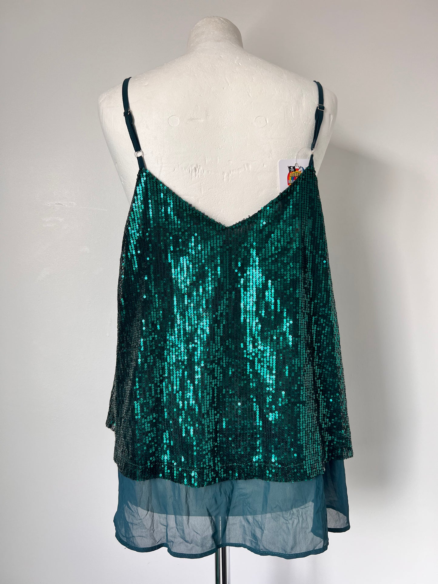 Emerald Green Sequin Floaty Strappy Top - XL