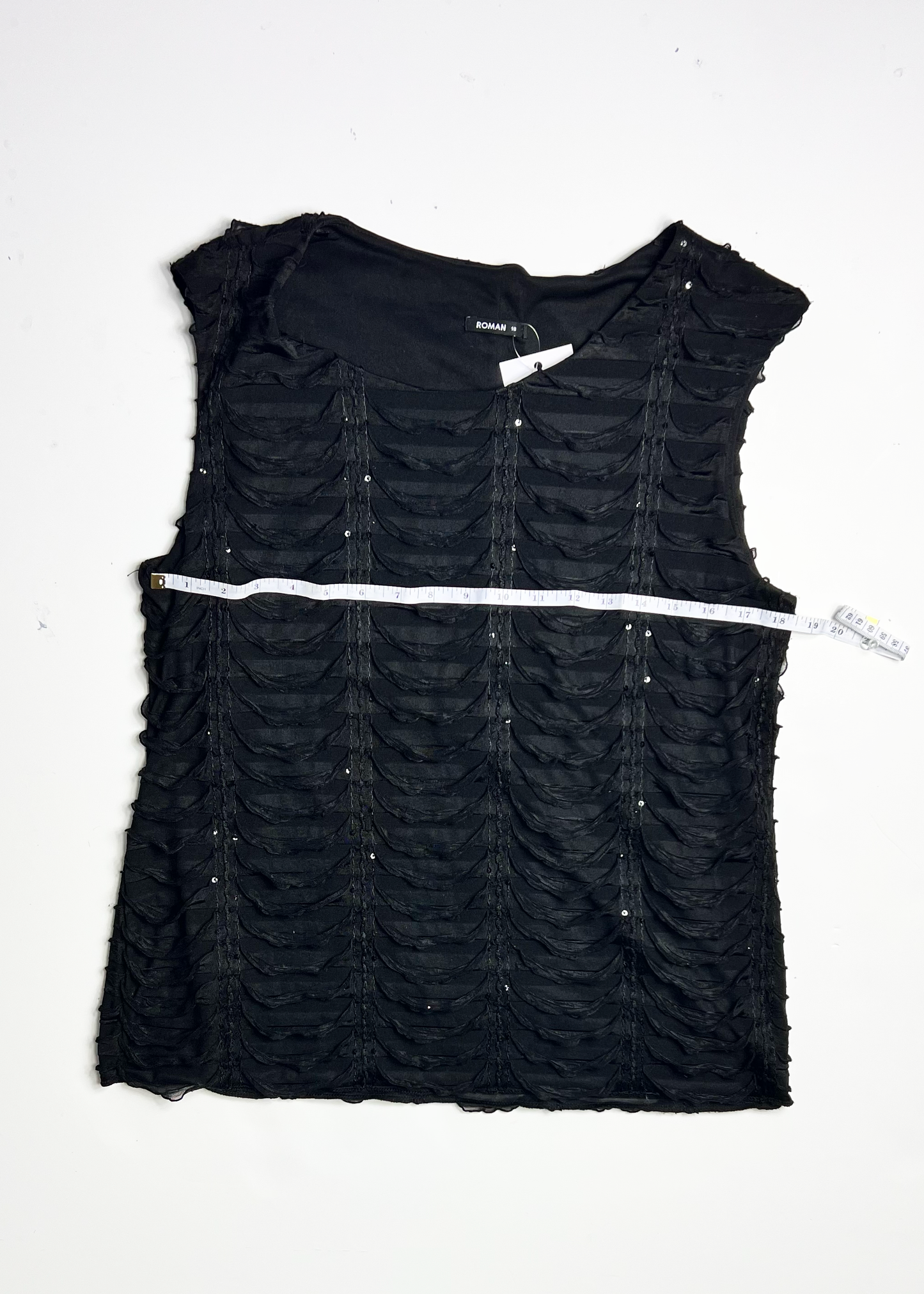 Y2K Black Frill Sequin Tank Top - Large