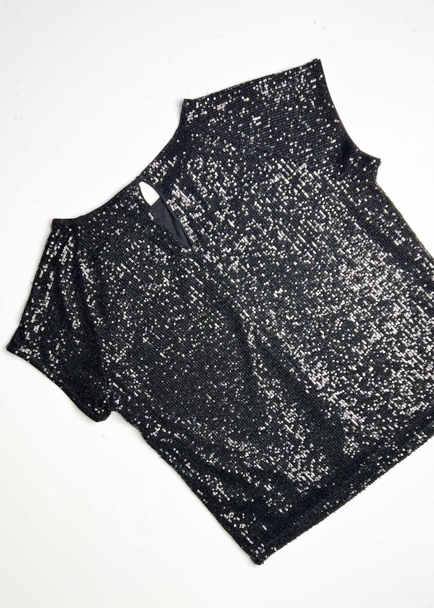 Cap Sleeve Sequin Black Top - UK 14