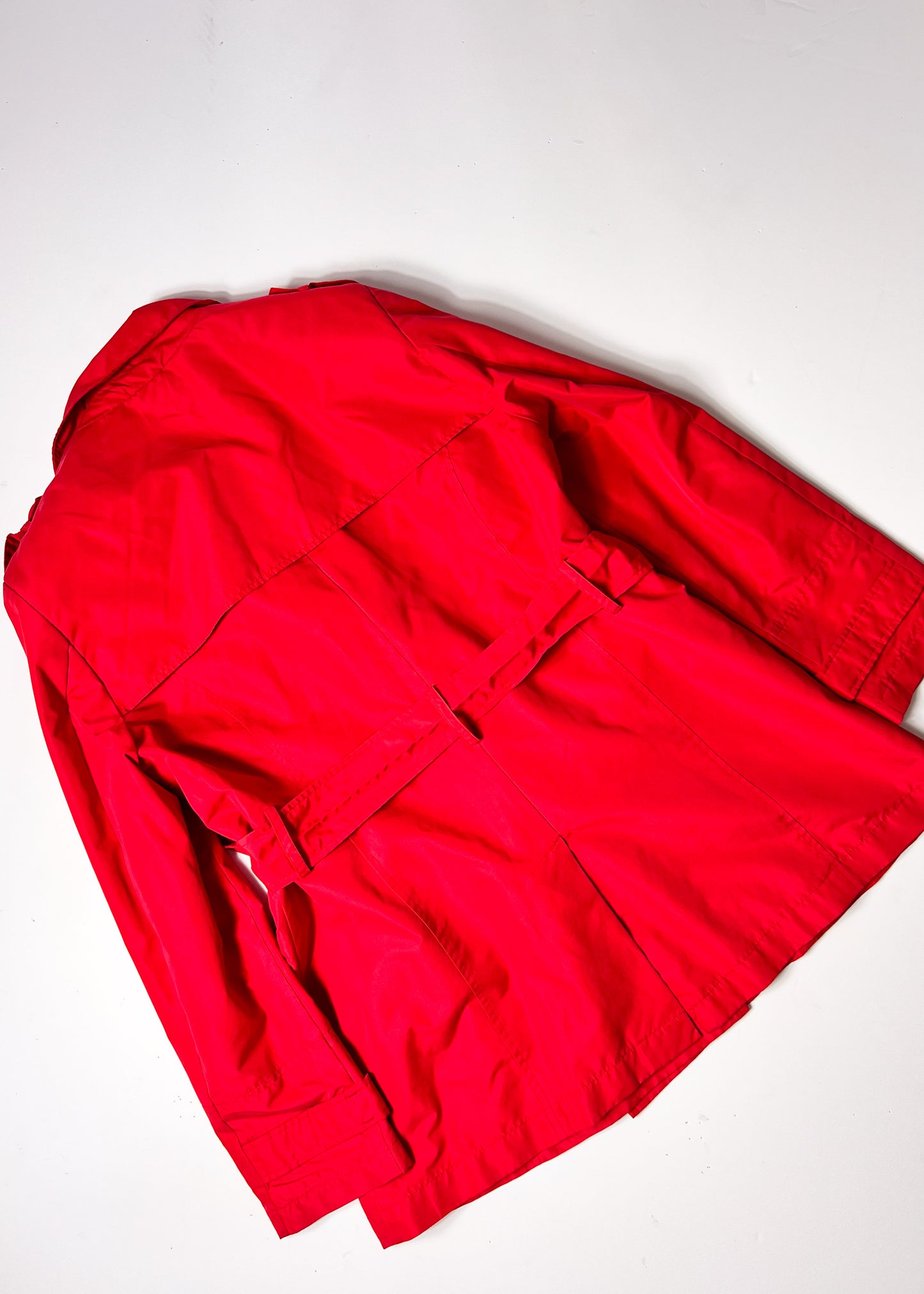 Y2K Red Belted Trench Coat with Statement Buttons - Large