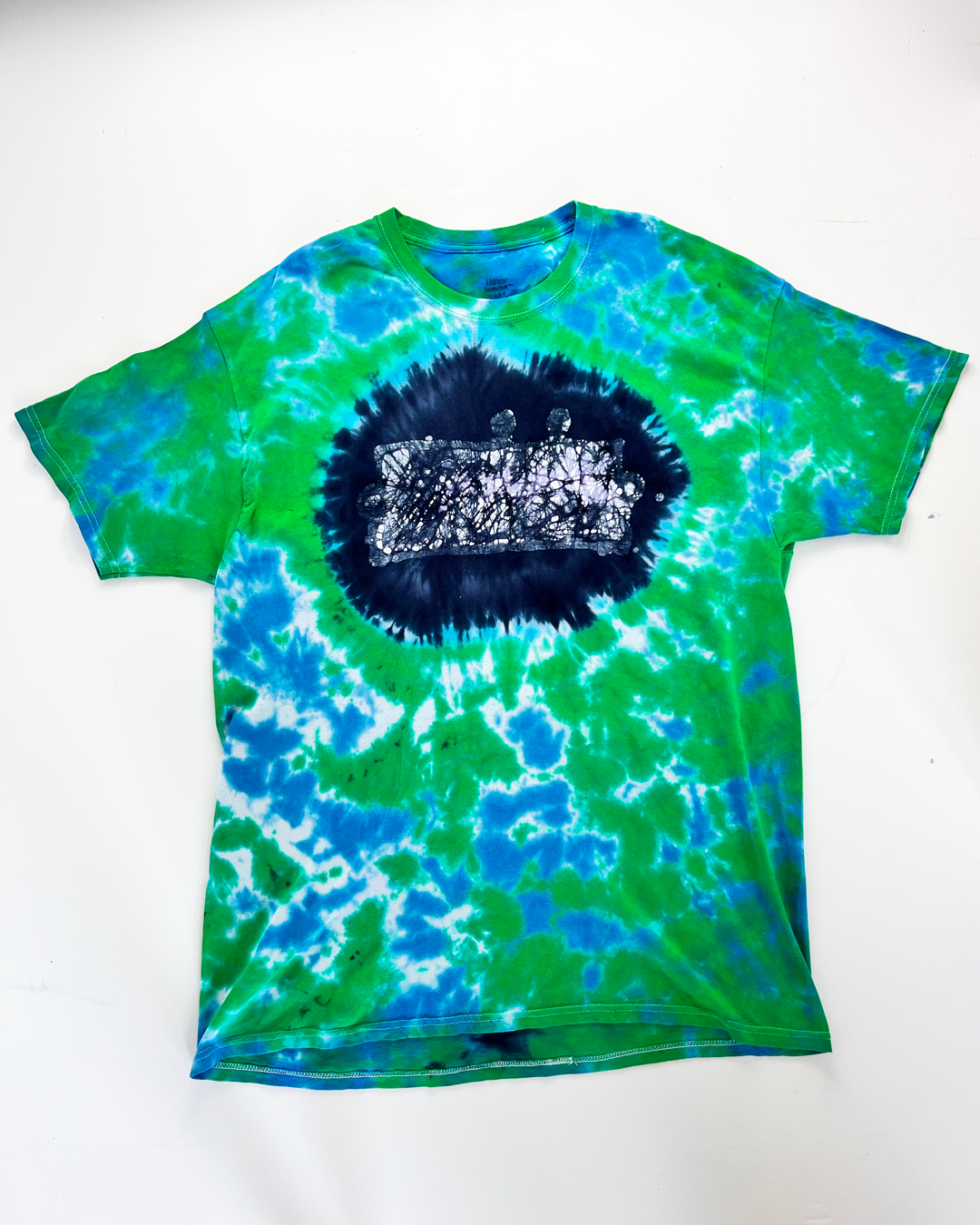 Etched Out Oversized Blue & Green Tie Dye T-Shirt - Large