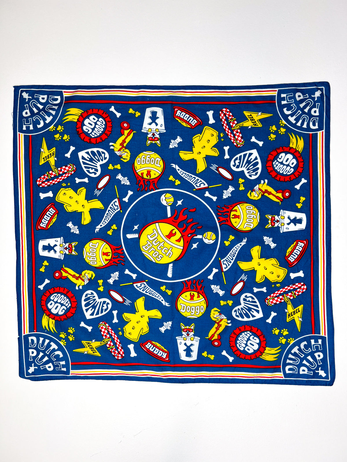 Dutch Pup Graphic Print Blue Square Bandana