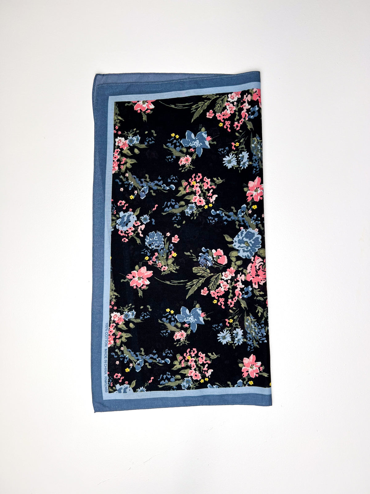 Blue & Pink Dainty Floral Black Bandana