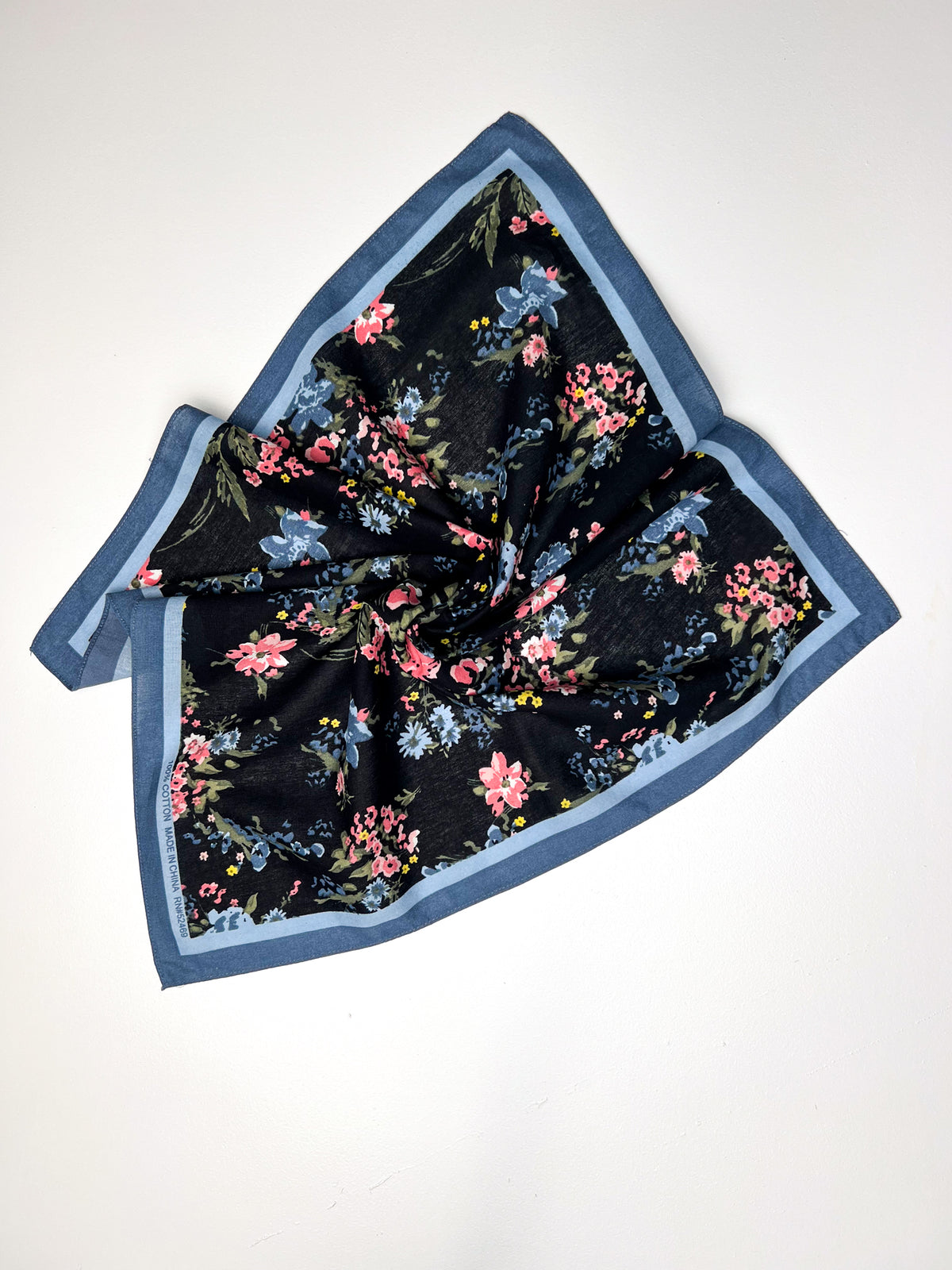 Blue & Pink Dainty Floral Black Bandana