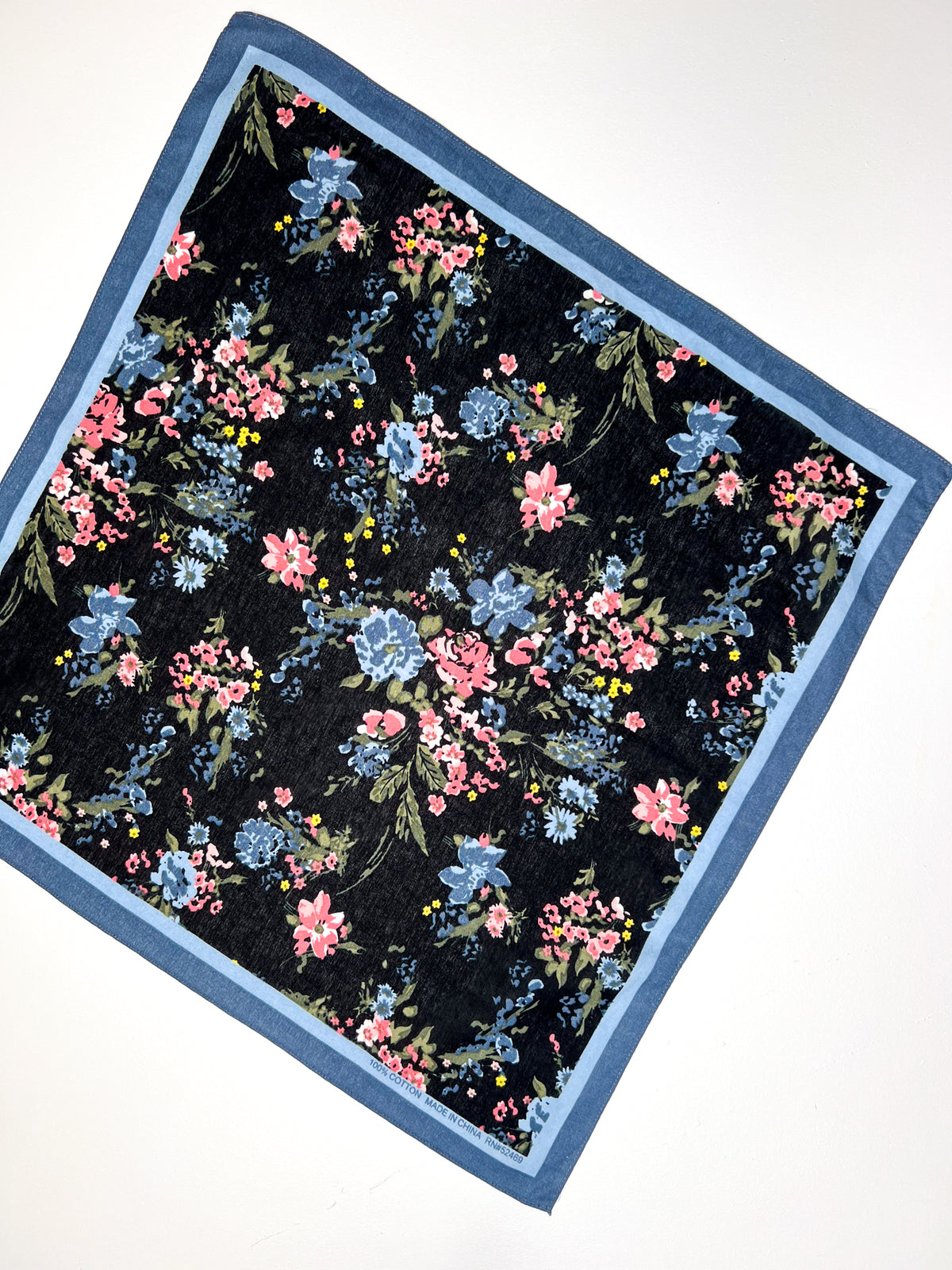 Blue & Pink Dainty Floral Black Bandana
