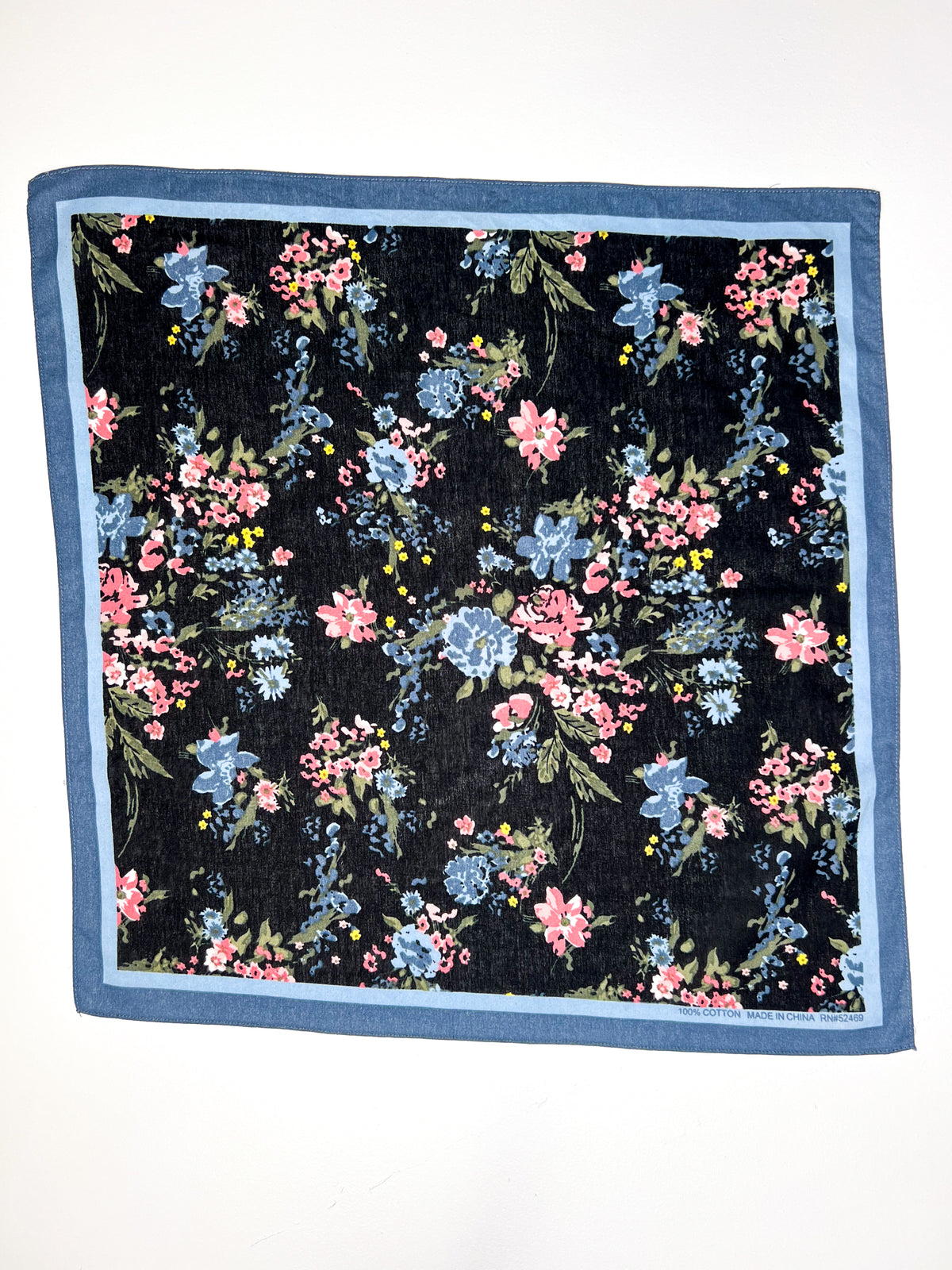 Blue & Pink Dainty Floral Black Bandana