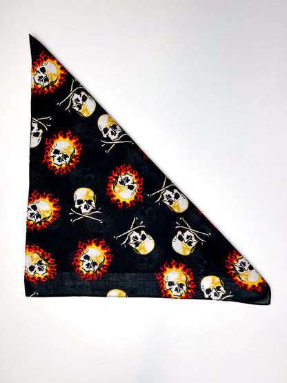 Skulls on Fire Graphic Black & Orange Bandana
