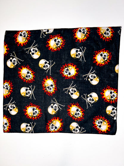 Skulls on Fire Graphic Black & Orange Bandana