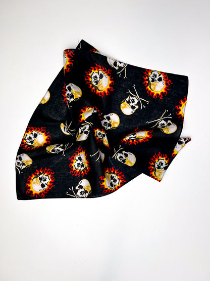 Skulls on Fire Graphic Black & Orange Bandana