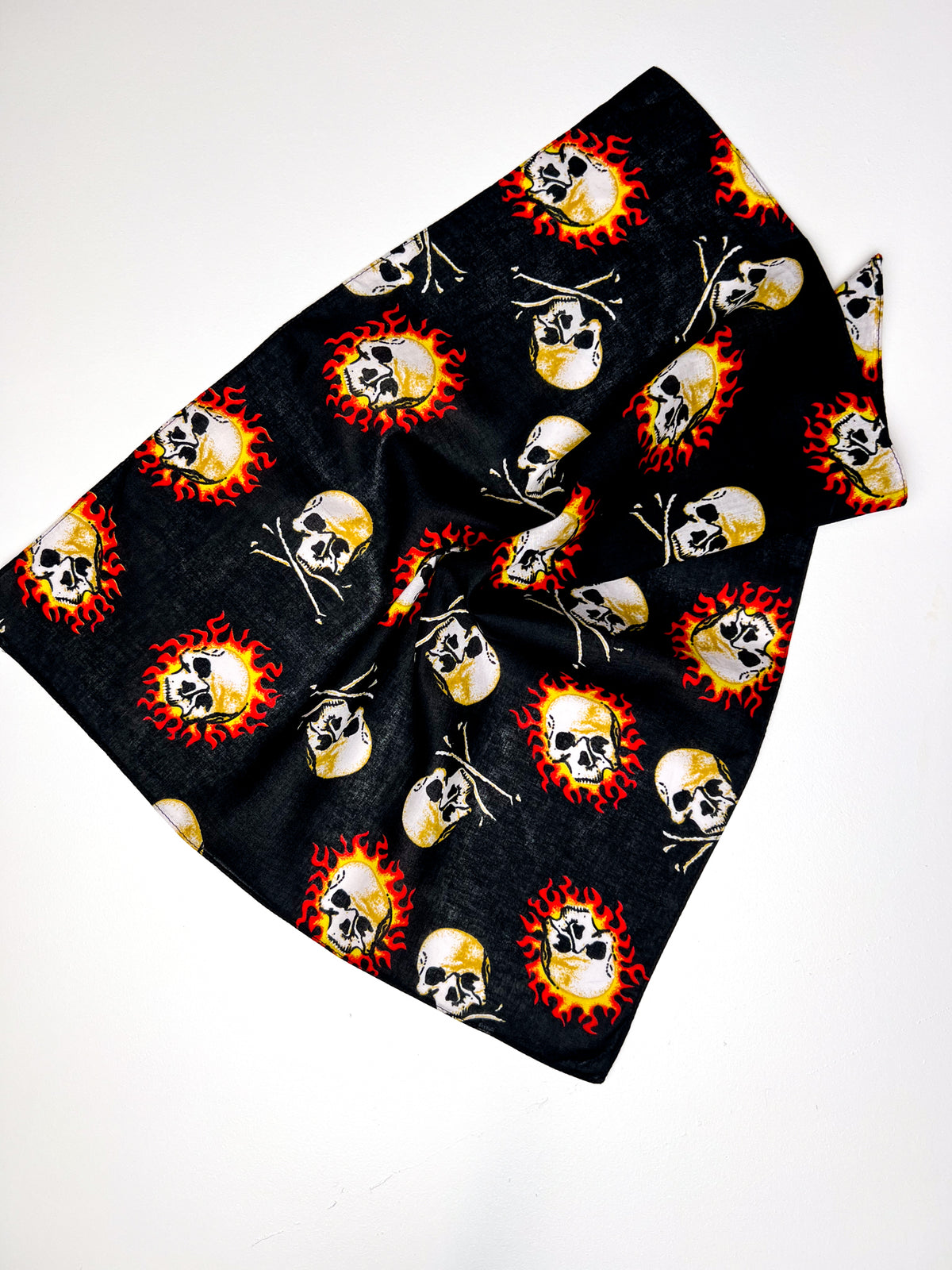 Skulls on Fire Graphic Black & Orange Bandana