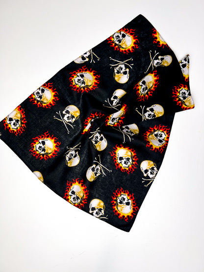 Skulls on Fire Graphic Black & Orange Bandana