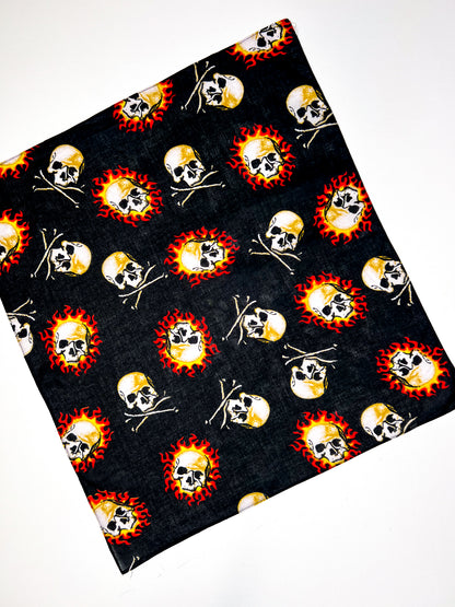 Skulls on Fire Graphic Black & Orange Bandana