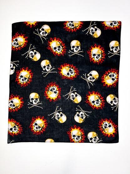 Skulls on Fire Graphic Black & Orange Bandana