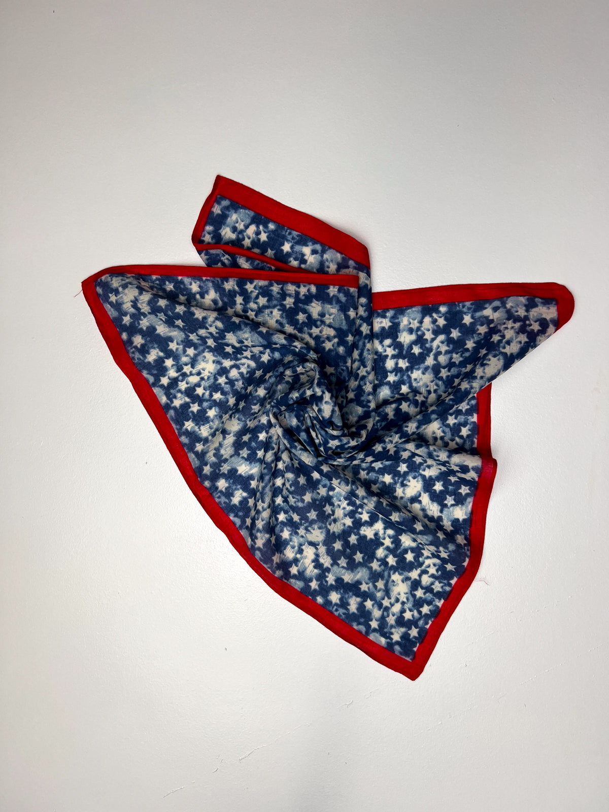 Blue Star Print & Red Border Bandana