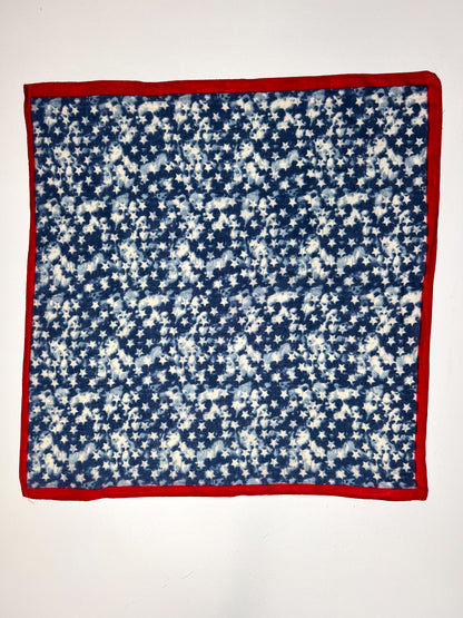 Blue Star Print & Red Border Bandana