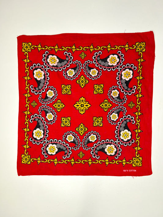 Red & Yellow Crest & Paisley Print Square Bandana