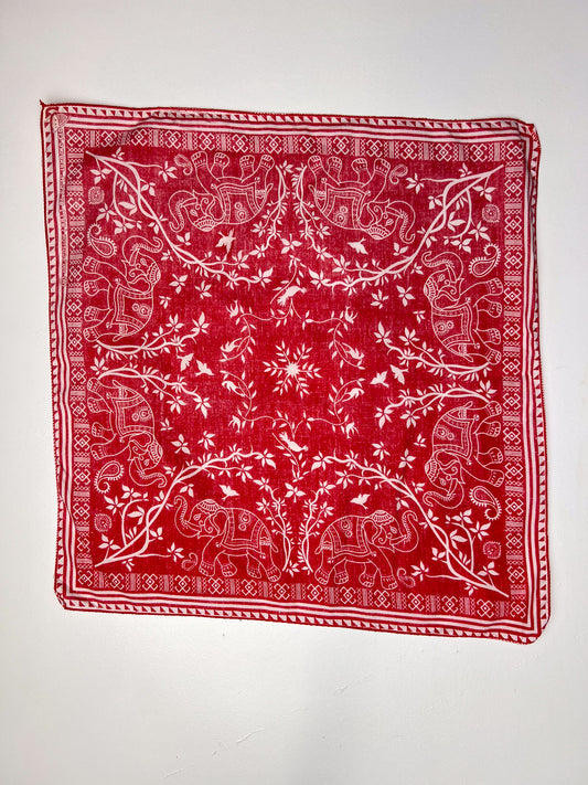 Elephant & Geometric Print Red & White Bandana