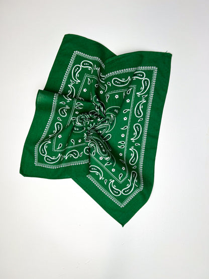 Green & White Paisley Border Print Bandana