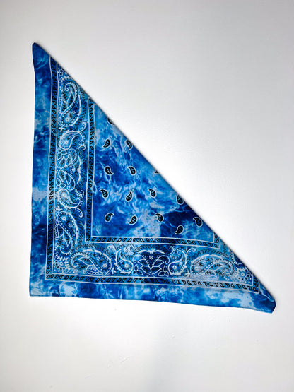 Blue & White Tie Dye Paisley Print Bandana