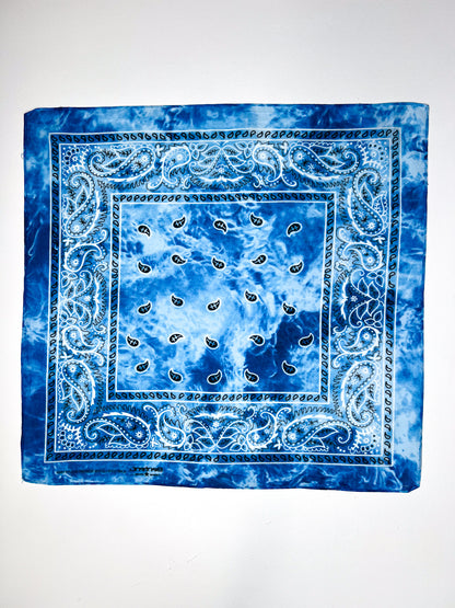 Blue & White Tie Dye Paisley Print Bandana