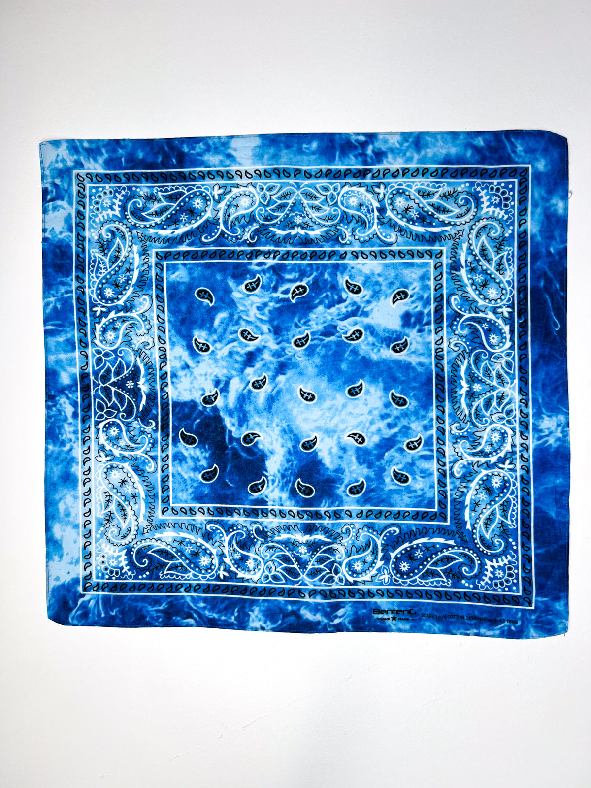 Blue & White Tie Dye Paisley Print Bandana