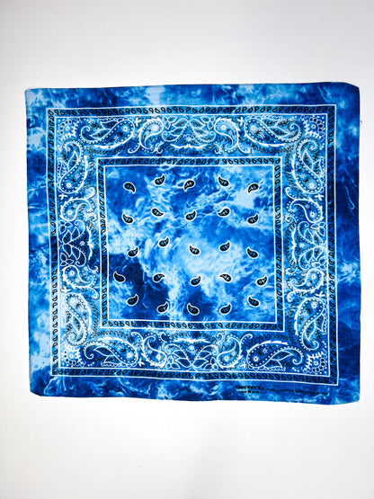 Blue & White Tie Dye Paisley Print Bandana