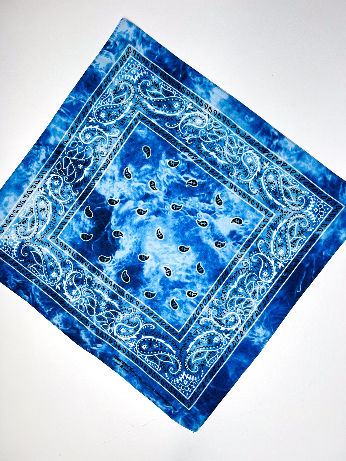 Blue & White Tie Dye Paisley Print Bandana