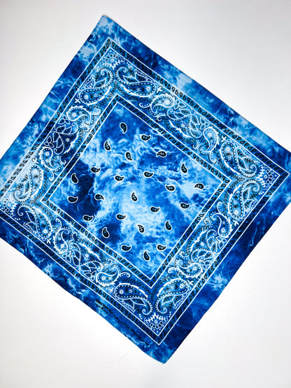 Blue & White Tie Dye Paisley Print Bandana