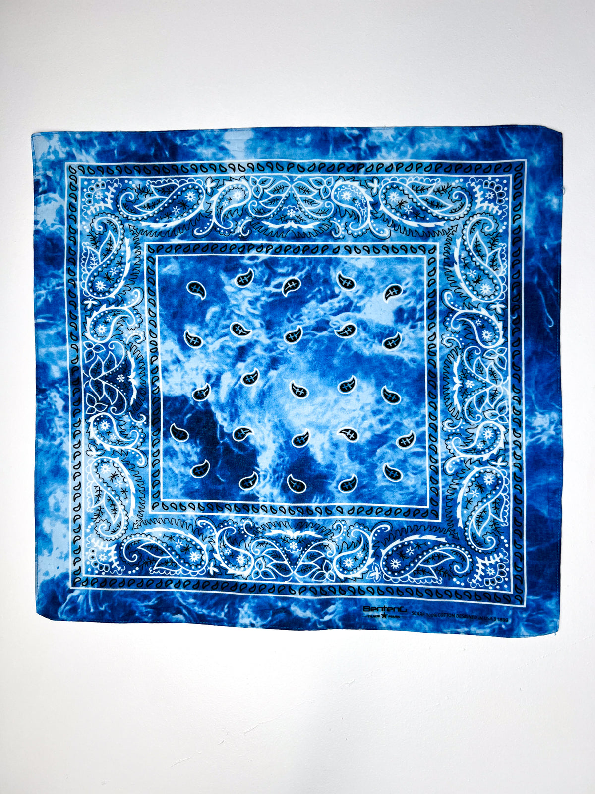 Blue & White Tie Dye Paisley Print Bandana