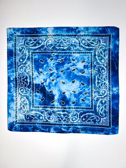 Blue & White Tie Dye Paisley Print Bandana