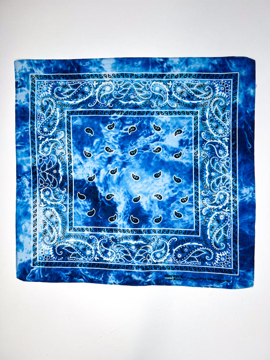 Blue & White Tie Dye Paisley Print Bandana