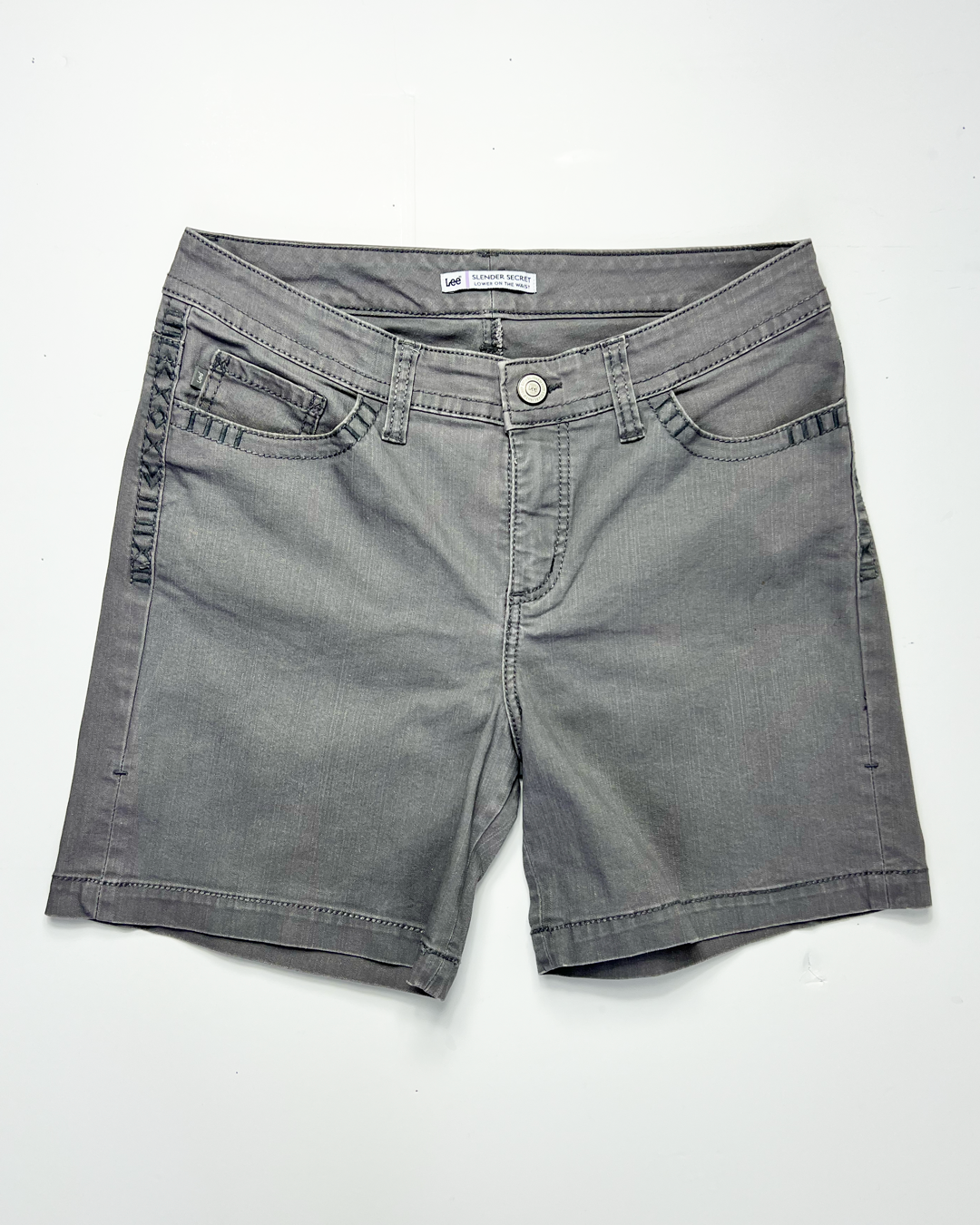 Lee Slender Secrets Grey Denim Midi Shorts - UK 12