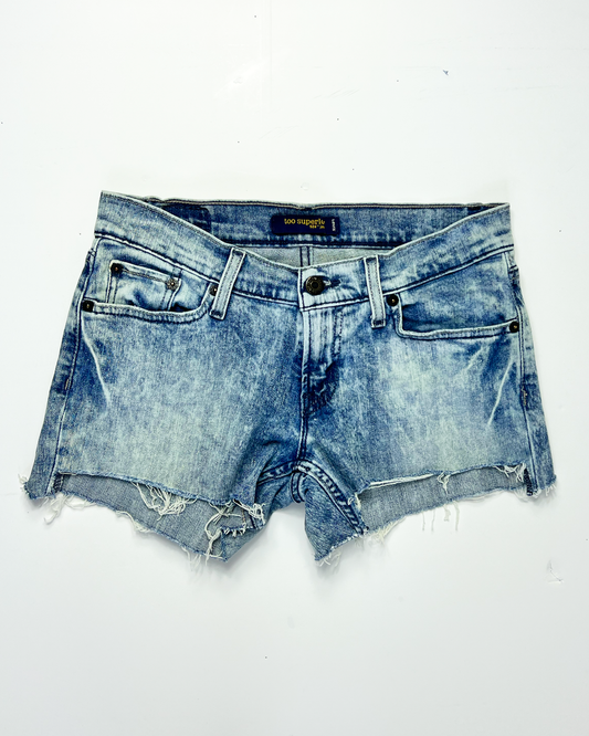 Y2K Levis Too Super Low Bleached Blue Short Denim Shorts - UK 8