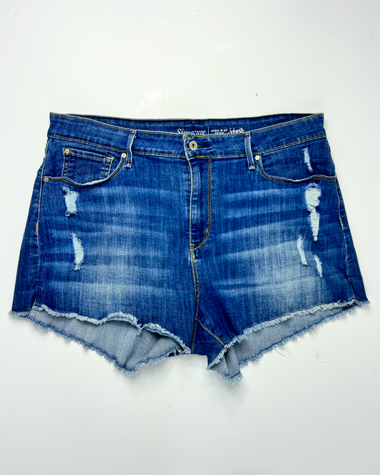 Y2K Levi's Signature High Rise Blue Distressed Short Denim Shorts - UK 18