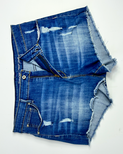 Y2K Levi's Signature High Rise Blue Distressed Short Denim Shorts - UK 18