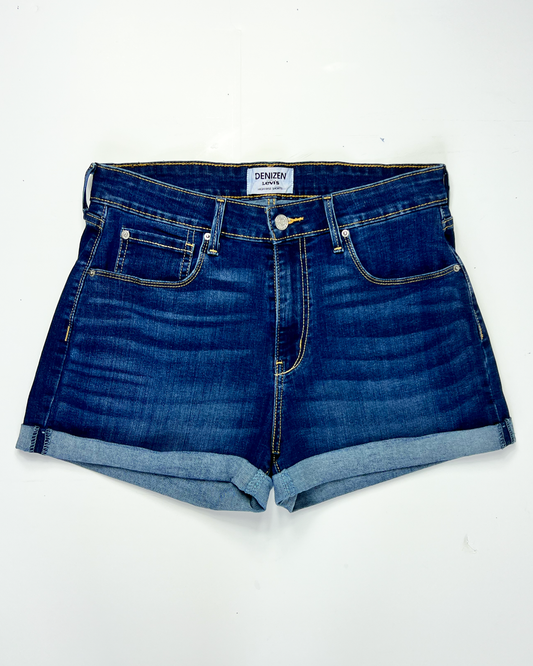 Levi's Denizen Dark Blue High Rise Short Denim Shorts - UK 12