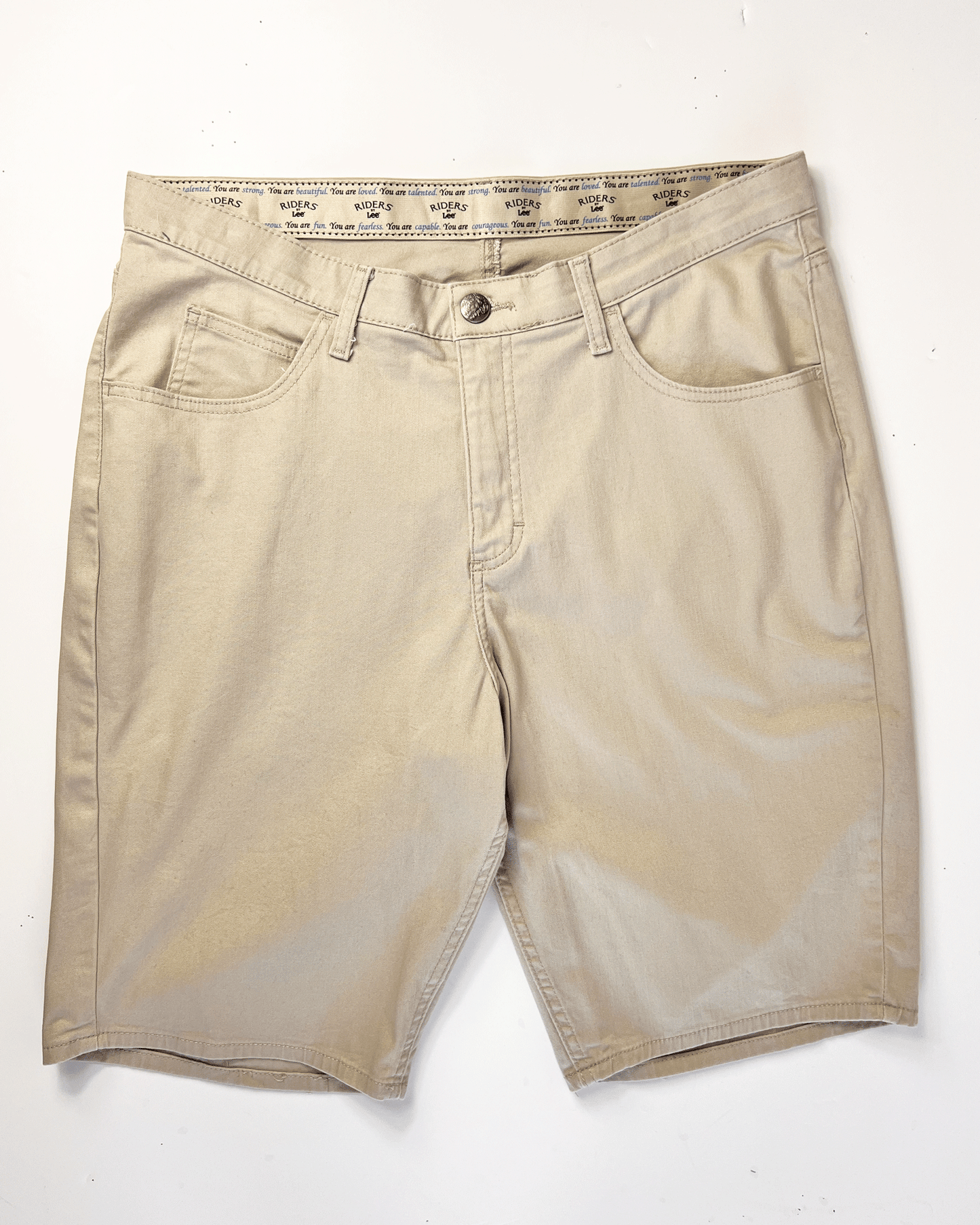 Beige Lee Riders Midi Denim Shorts - UK 16