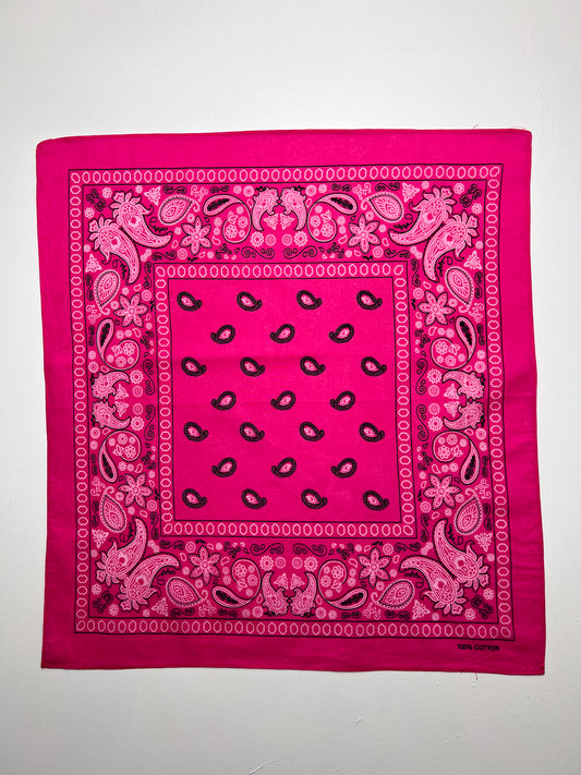 Hot Pink Paisley Border Print Vintage Bandana