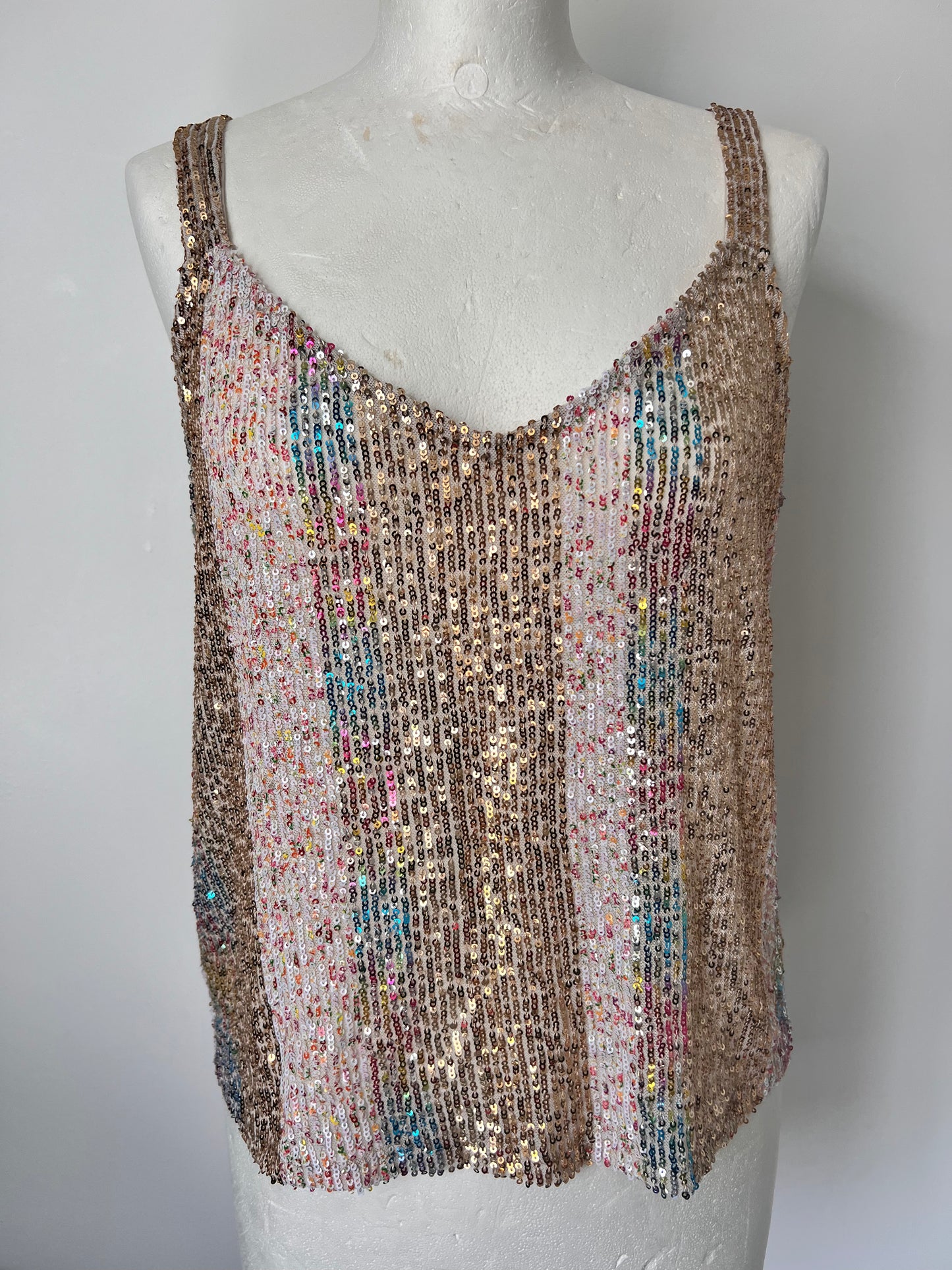 Metallic Rainbow Sequin Strappy Top - Medium