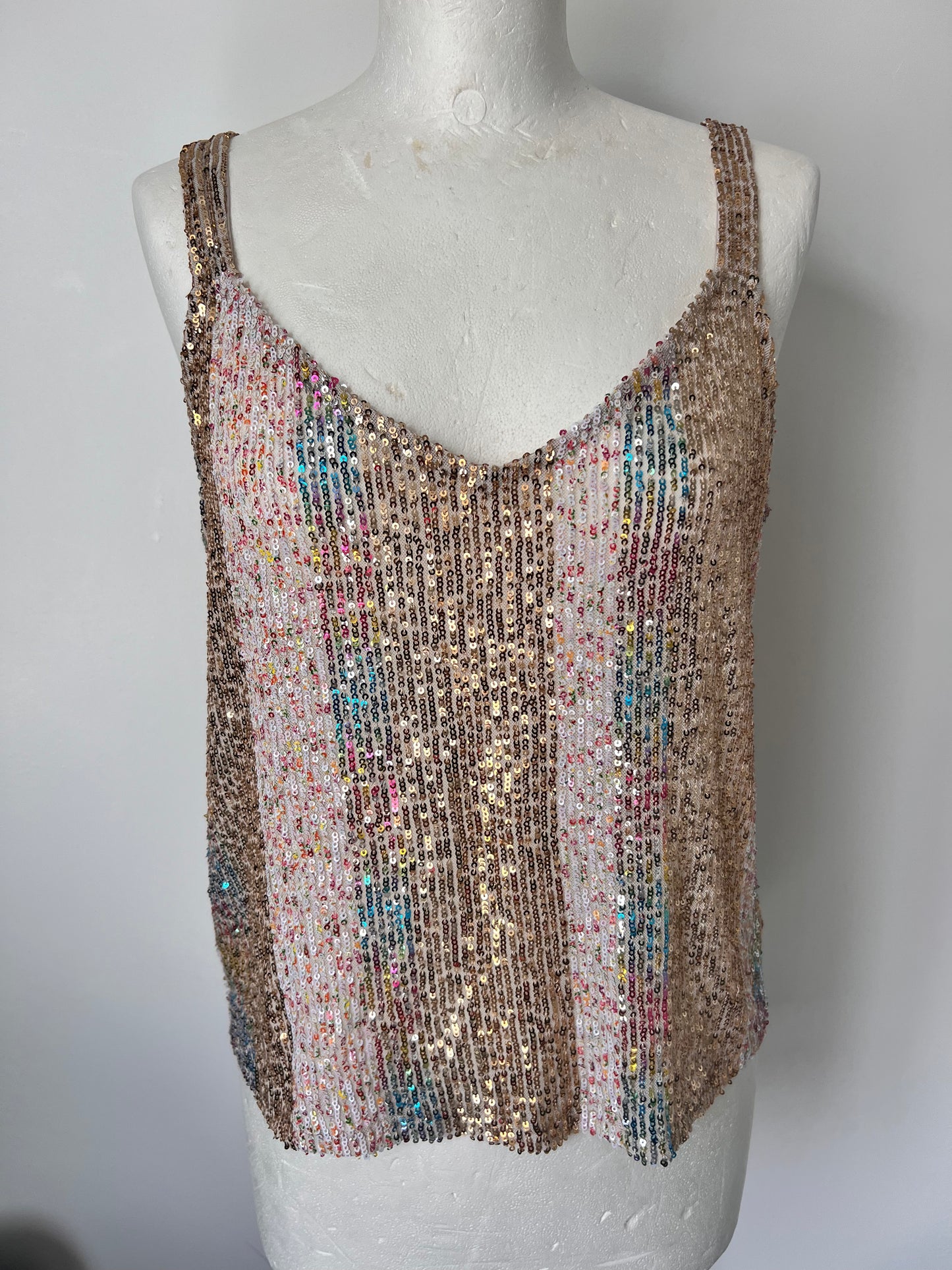 Metallic Rainbow Sequin Strappy Top - Medium