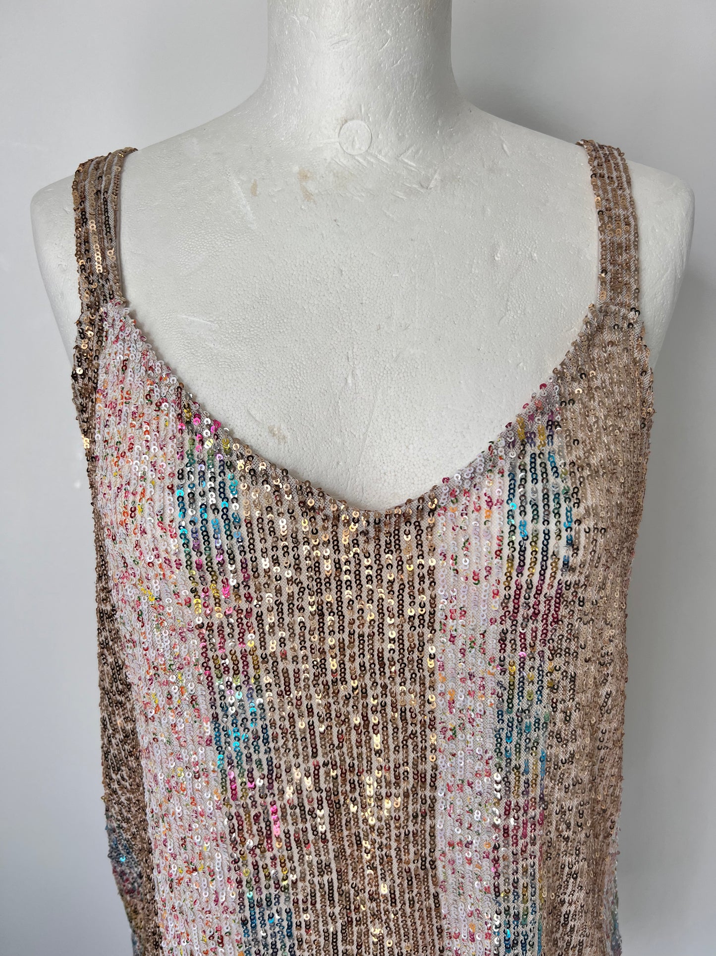 Metallic Rainbow Sequin Strappy Top - Medium