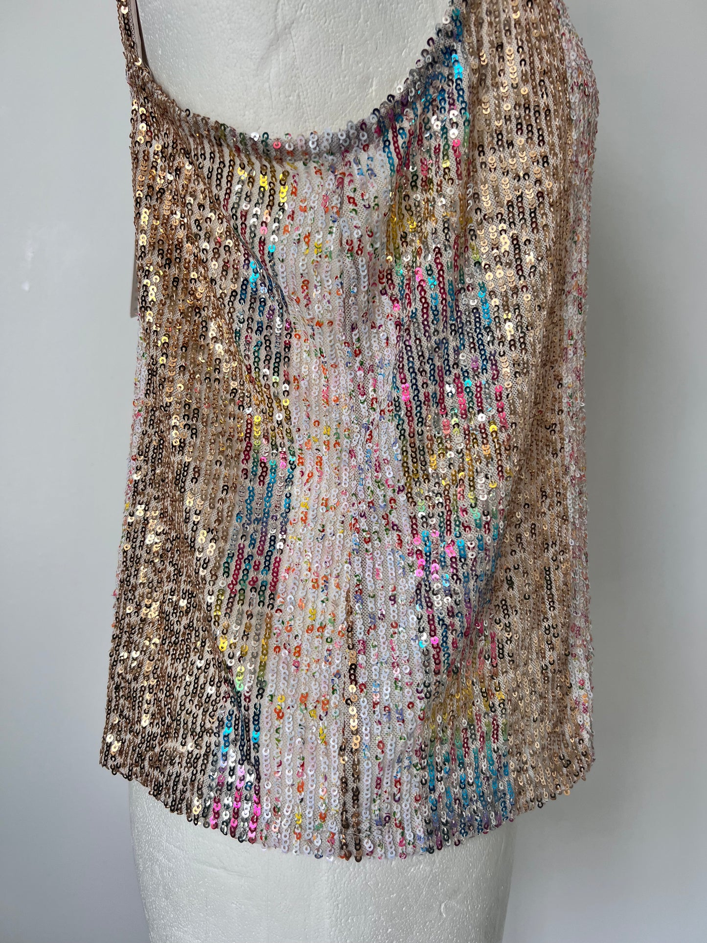 Metallic Rainbow Sequin Strappy Top - Medium