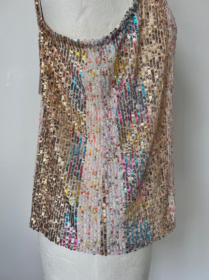 Metallic Rainbow Sequin Strappy Top - Medium