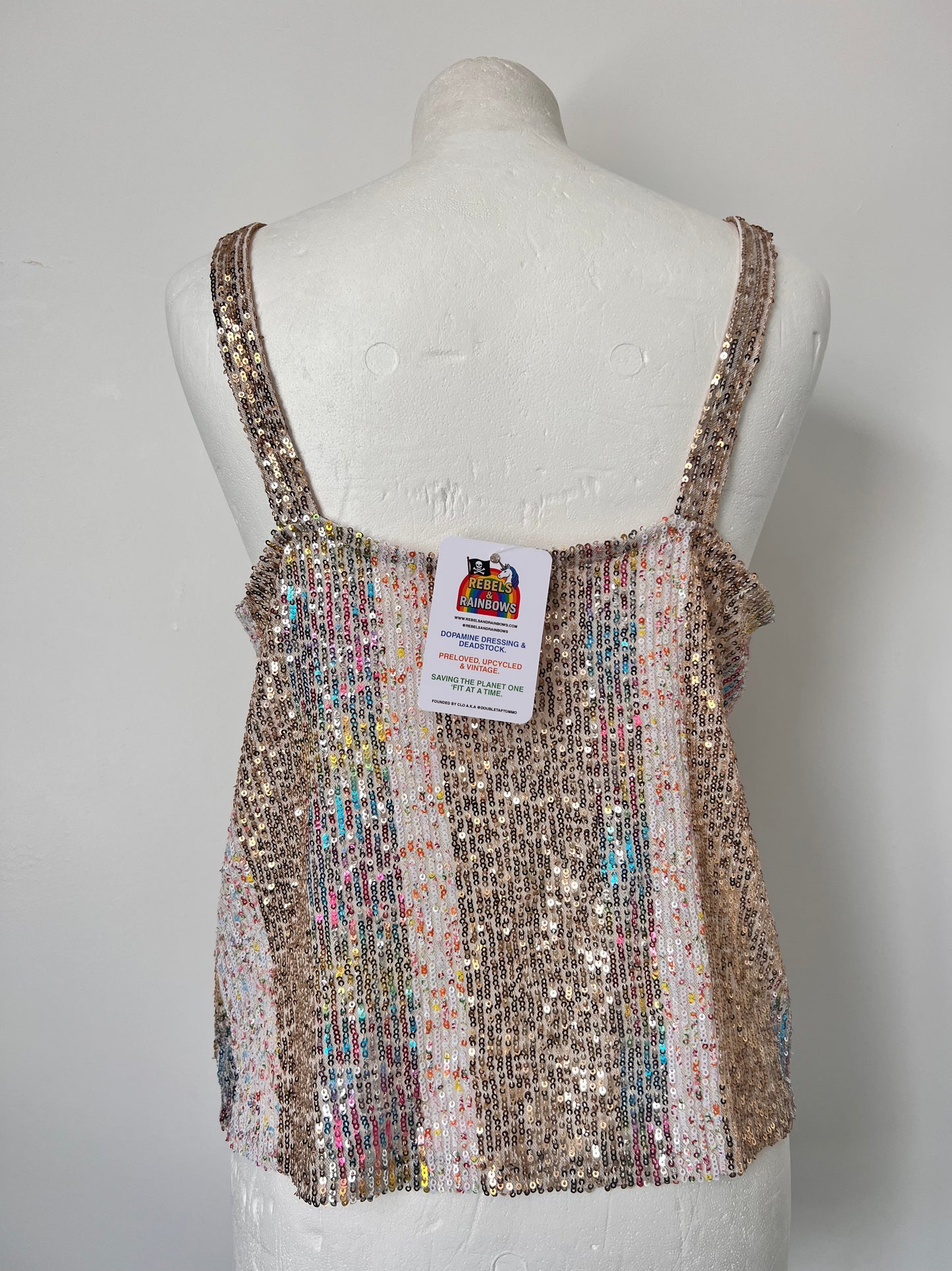 Metallic Rainbow Sequin Strappy Top - Medium
