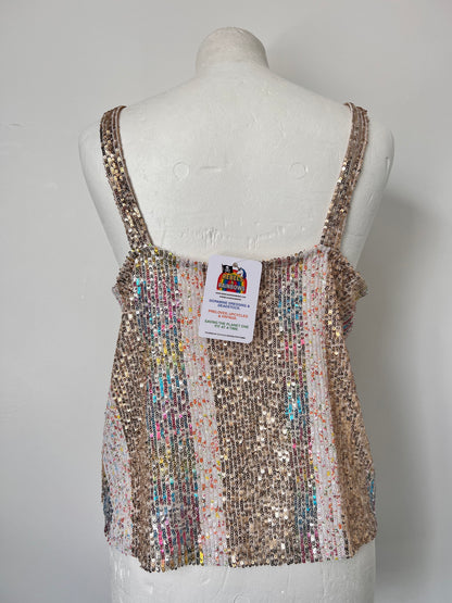 Metallic Rainbow Sequin Strappy Top - Medium