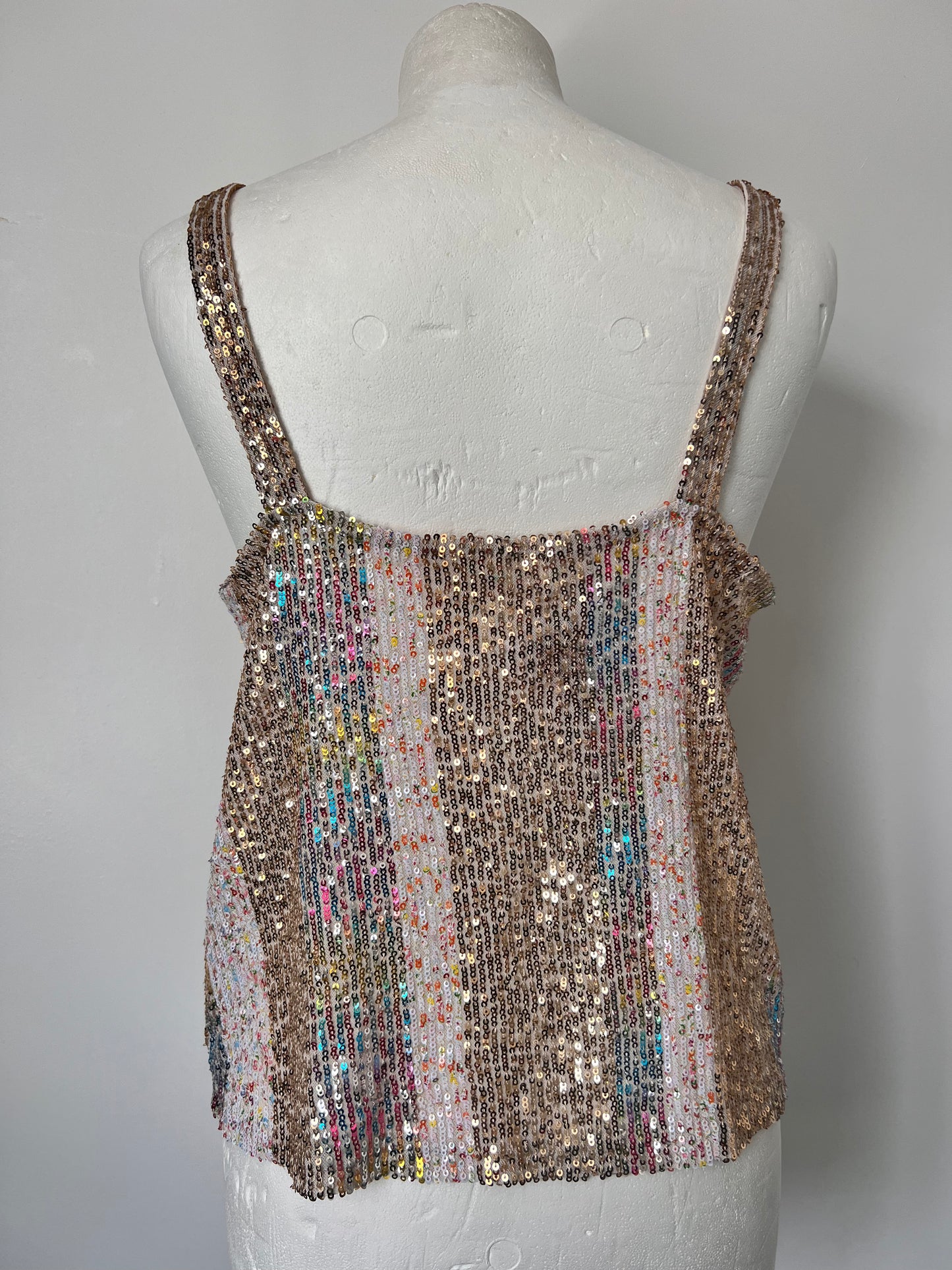 Metallic Rainbow Sequin Strappy Top - Medium