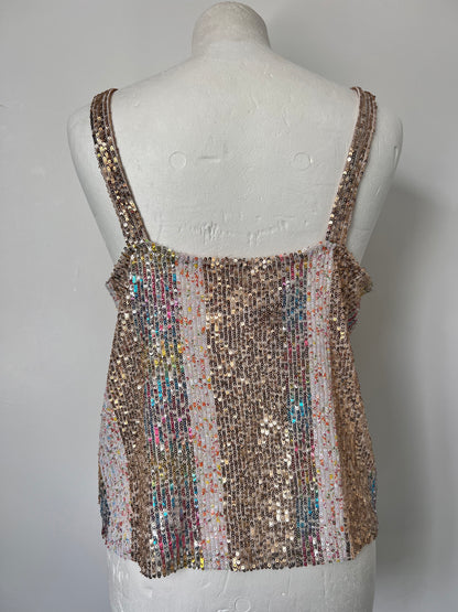 Metallic Rainbow Sequin Strappy Top - Medium