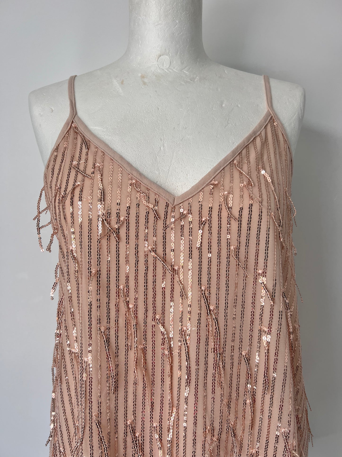 Gold Fringe Sequin Strappy Top - Medium