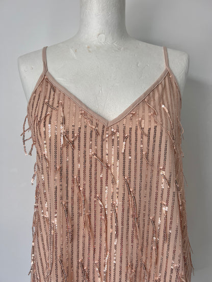 Gold Fringe Sequin Strappy Top - Medium